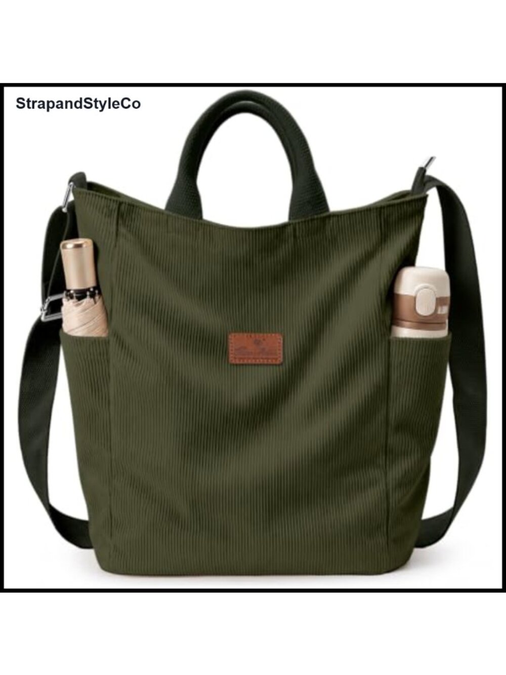 Large Corduroy Trapezoid Crossbody Tote Bag Zip Shoulder Purse